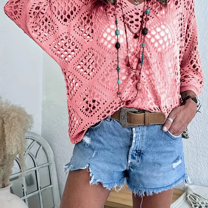 🌿 Handmade Crochet V‑Neck Boho Top | Apricot Summer Essential apareoi