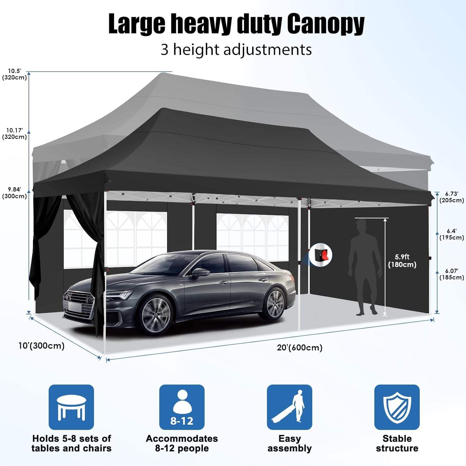 🔥[Hot sale]🔥10x20Pop up Canopy Tent with 6 sidewalls Commercial Heavy Duty Canopy UPF 50+ All Weather Waterproof Outdoor Wedding Party Tents mysite