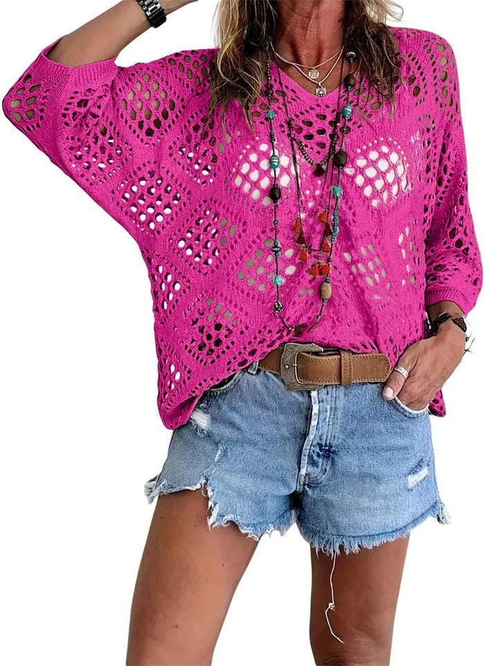 🌿 Handmade Crochet V‑Neck Boho Top | Apricot Summer Essential apareoi