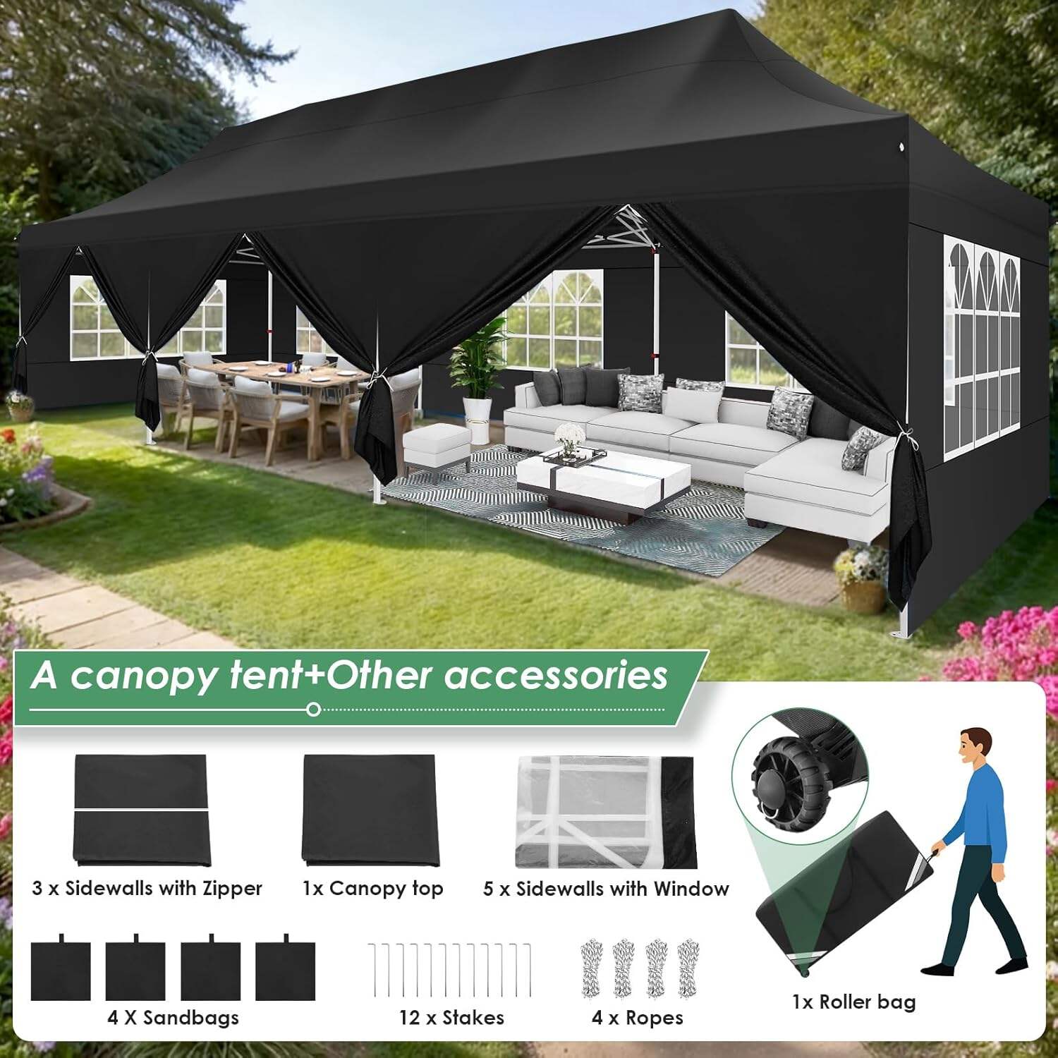 🔥[Hot sale]🔥10x20Pop up Canopy Tent with 6 sidewalls Commercial Heavy Duty Canopy UPF 50+ All Weather Waterproof Outdoor Wedding Party Tents mysite
