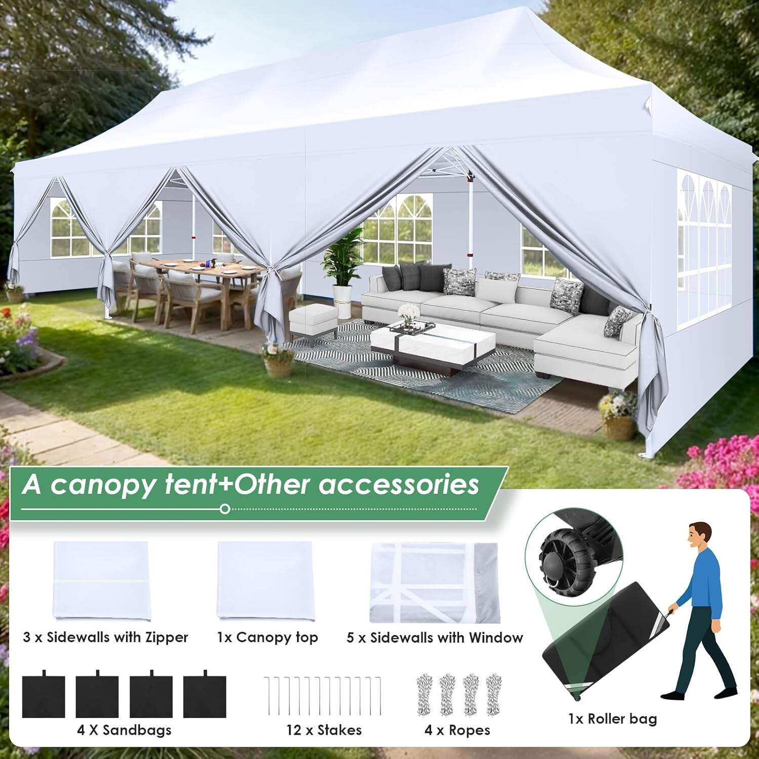 🔥[Hot sale]🔥10x20Pop up Canopy Tent with 6 sidewalls Commercial Heavy Duty Canopy UPF 50+ All Weather Waterproof Outdoor Wedding Party Tents mysite